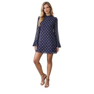 NWT Line + Dot Navy Blue Floral Flowy Chiffon Mini Dress with Mock Neck Size M